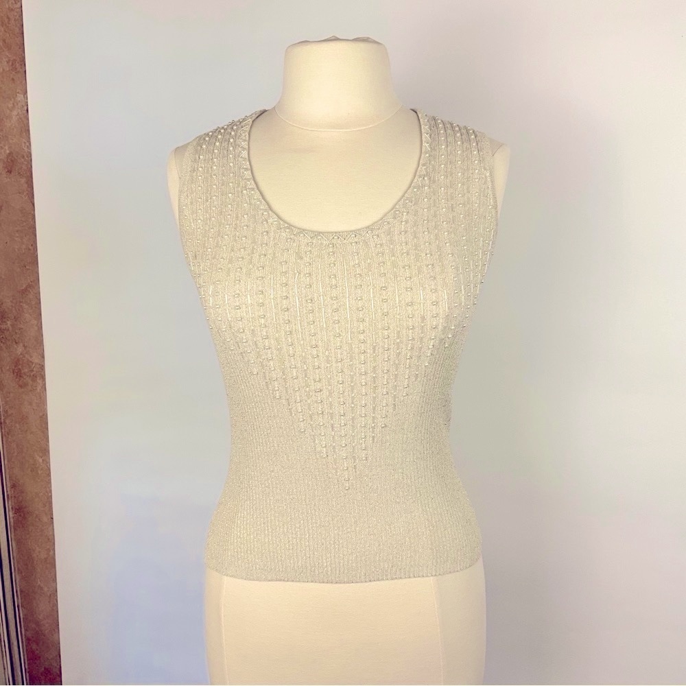 COPY - Cache Sleeveless Sweater with Beads and Pearls